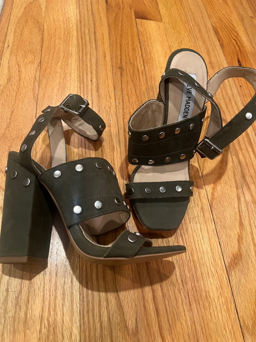 Steve Madden Olive Studded Block Heel Sandals